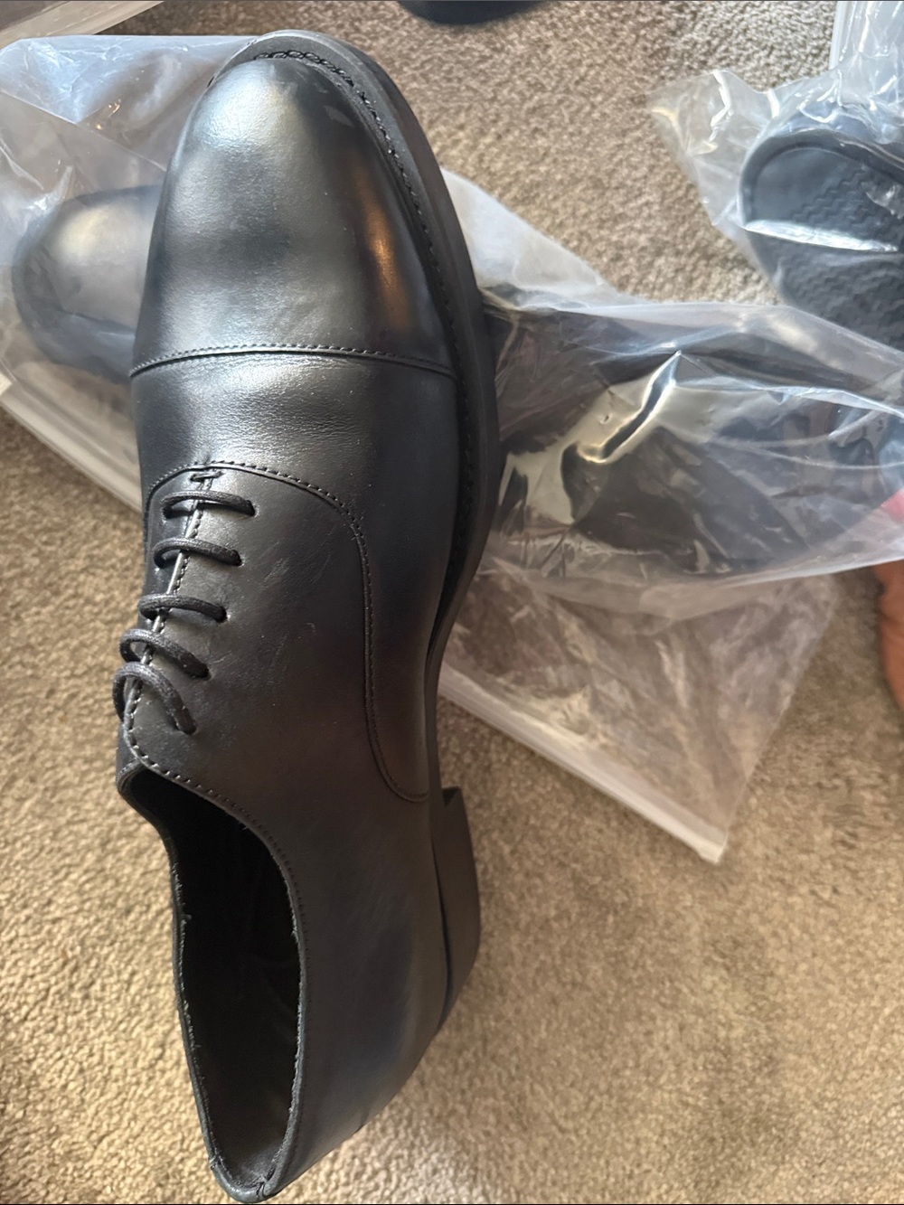 Zara Black Leather Cap-Toe Derby Shoe